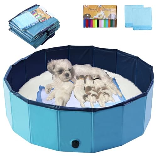 Artilife Dog Whelping Box,Dog Whelping Box Pool,Whelping Box for Dogs Birthing,Welping Box Whelping Pen Whelping Box for Puppies Whelping Supplies (Blue, 39" Dia.x12 H)