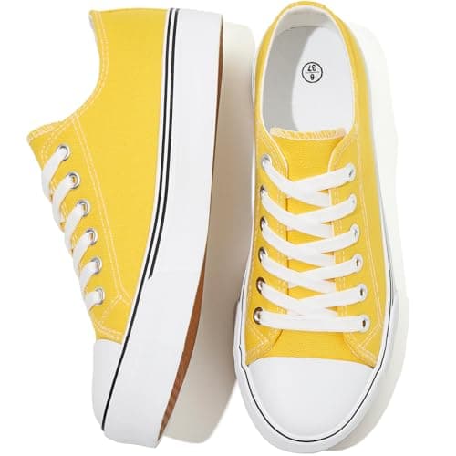 FRACORA Womens White Canvas Sneakers Black Tennis Shoes(Yellow,US6)