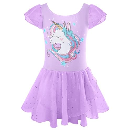 Nutyomi Dance Leotard for Girls Ballet Outfit Size 7-8 Tutu Dress Skirted Leotard Dance Outfits for Girls, Purple, 140