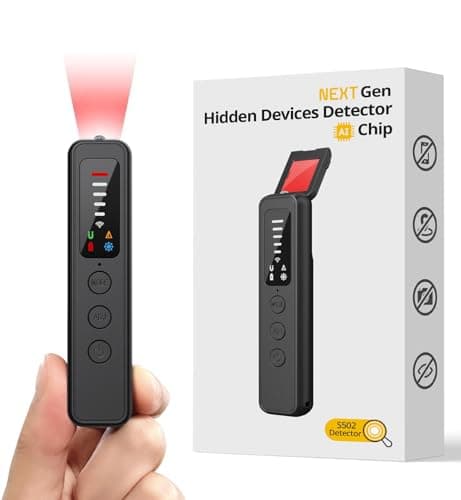 AI Hidden Camera Detector, Spy Camera Detectors – for Hotels, Travel, Home & Office: Portable RF Signal Scanner with 5-Level Sensitivity, AI-Powered Anti-Spy Device, GPS Tracker & Bug Detector