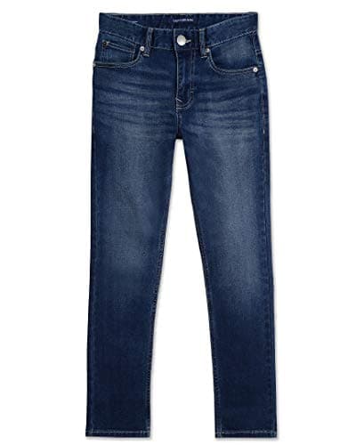 Calvin Klein Boys' Skinny Fit Stretch Denim Jeans, 5-Pocket Style, Zipper Fly & Button Closure, Authentic, 14