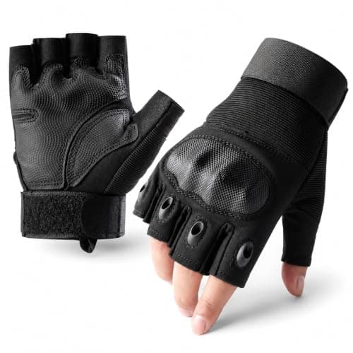 Liovoras Fingerless Tactical Gloves for Gym, Motorcycle Gloves Hard Shell Knuckle Protection Leather Palm, Workout Cycling Airsoft Shooting Hunting Hiking Driving