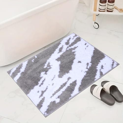 Royannie Bath Rug Non Slip,Grey Marble Indoor Doormat,20"x32"