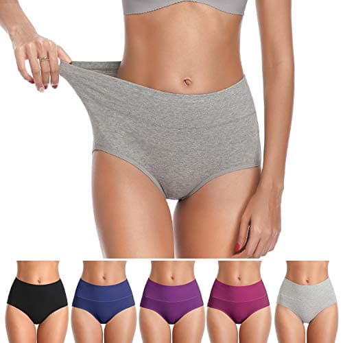 ASIMOON Womens Cotton Underwear High Waisted Tummy Control Panties Postpartum Full Coverage Briefs Ladeis Panty Pack XL
