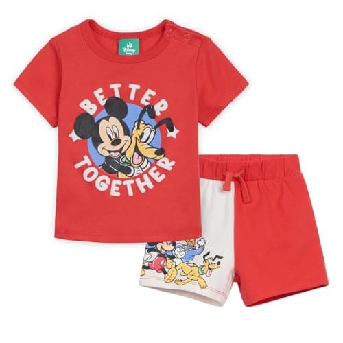 Disney Mickey Mouse Newborn Baby Boys T-Shirt and French Terry Shorts Outfit Set Red/White Mickey Friends Newborn