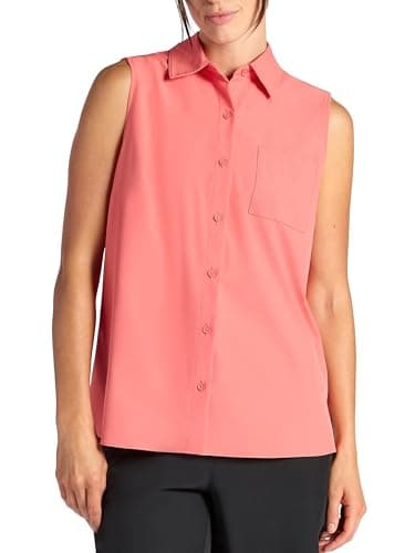 Gaiam Women’s On The Move Woven Tank Top, Standard Fit, Stretch Lightweight Material, Curved Hem, Spiced Coral, XX-Large