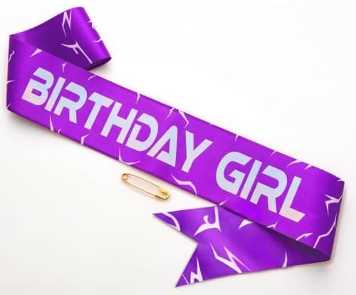 K-pop Birthday Girl Sash, Purple Demon Energy Crack Design, Kpop-Themed Birthday Party Decorations and Favors for Music Fans, Cute K-Style Birthday Accessories