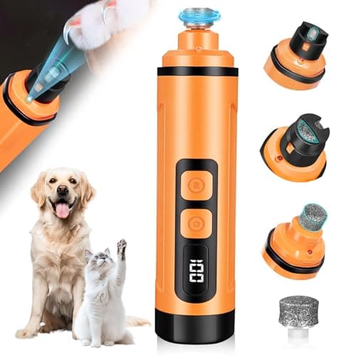 Javtoku Dog Nail Grinder Electric Powerful 3 Speeds Dog Nail Clippers with Lights Quiet Cat Nail Clipper Painless Care Trimmers Tools for Small Medium Large Dogs and Cats（Orange）