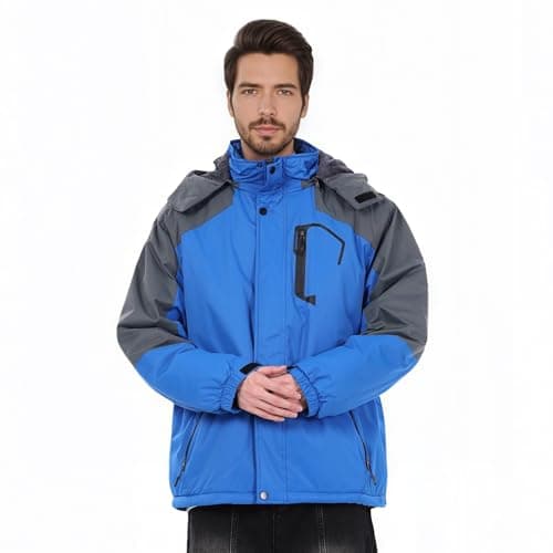 CorBuyit Men's Ski Jacket Snow Lightweight Fashion Waterproof Insulated Rain Coat Warm Hooded Winter Jacket Blue Grey Size M