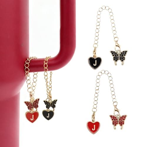 RENUIS 2Pcs Black And Red Letter Charm Accessories for Stanley Cup(J)