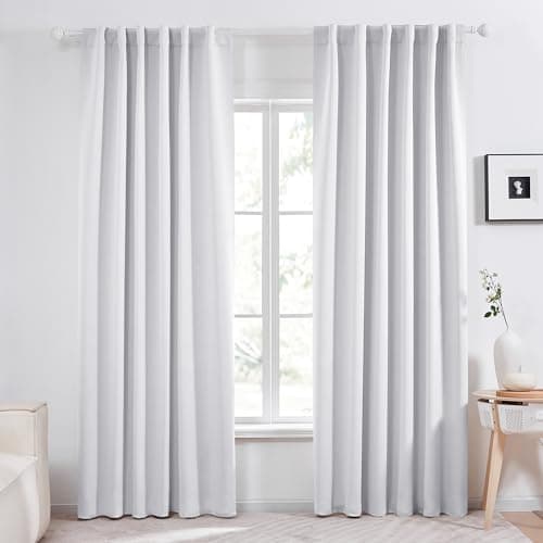 Deconovo Room Darkening Curtains for Living Room, Star White Light Filtering Thermal Drapes 84 Inches Long, Back Tab and Rod Pocket Window Curtains, 52W x 84L Inch, 2 Panels