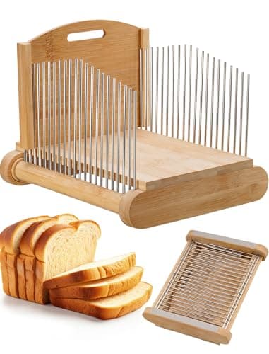 NiHome Bread Slicer for Homemade Bread, Bamboo, Adjustable Thickness