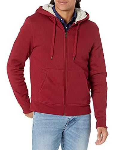 Amazon Essentials Men's Sherpa-Lined Full-Zip Fleece Hoodie Sweatshirt, Red, Large