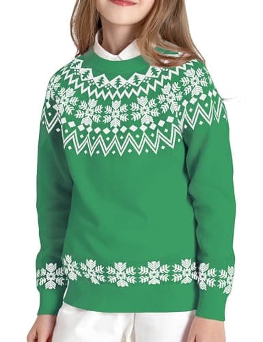 BOBOYOYO Girls Sweaters 100% Cotton Christmas Fair Isle Sweater Pullover