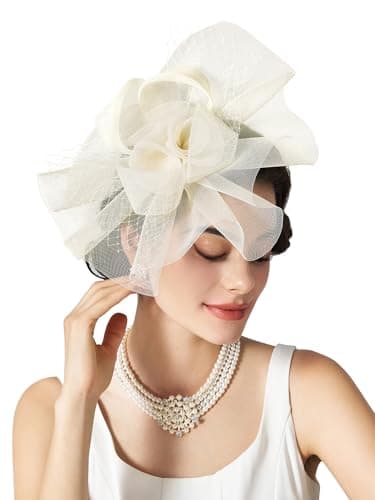 SWEETV Flower Fascinators Tea Party Hats for Women, Formal Headwear for Kentucky Tea Hat Derby, Cocktail, Wedding, Fancy Dress Party, Beige