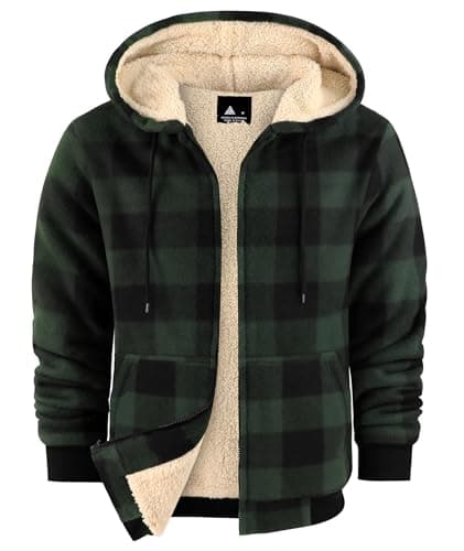 V VALANCH Men's Full-Zip Fleece Flannel Sherpa Lined Hoodie Sweatshirts 3XL
