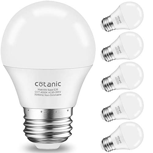 Cotanic A15 LED Bulb, Ceiling Fan Bulbs 6W (60W Equivalent),4000K Natural Daylight,E26 Standrad Base Light,600lm,CRI 80+ LED Globe Shape Bulb,Non-Dimmable,6 Packs