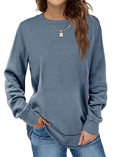 Women Fall Clothes Crewneck Sweatshirts Lightweight Long Sleeve Tops Blue M