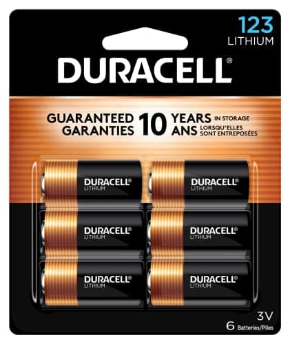 Duracell CR123A 3V Lithium Battery, 6 Count (Pack of 1), 3 Volt High Power for Home Safety, Security Devices, Flashlights, Smoke Alarms, Home Automation