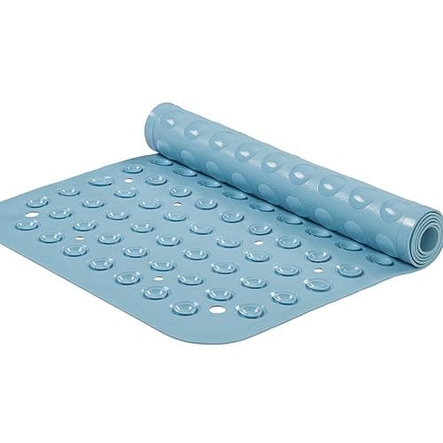 YANZIFLY Bathtub Mat for Shower: Soft Silicone Bath Mat Non Slip with Suction Cups Tub Mat for Bathroom for Family Extra Large Shower matt Machine Washable - Blue