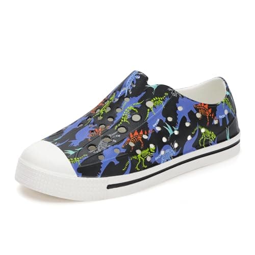 EUXTERPA Toddler Water Shoes for Kids Boys Girls Summer Lightweight Slip On Sandals Children Breathable Quick Dry Pool Beach Sneakers Blue Black Dinosaur Size 3