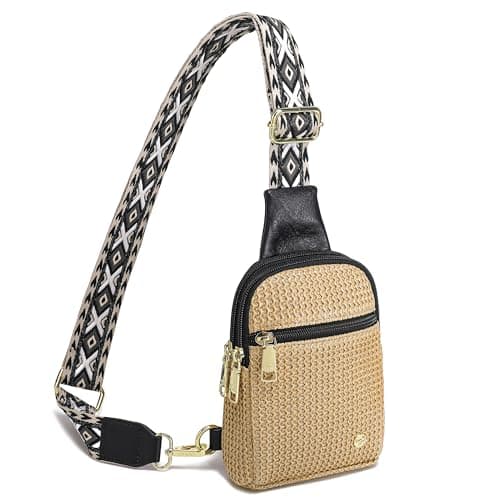 NEICOA Faux Straw Crossbody Bags for Women, Raffia Beach Sling Purse