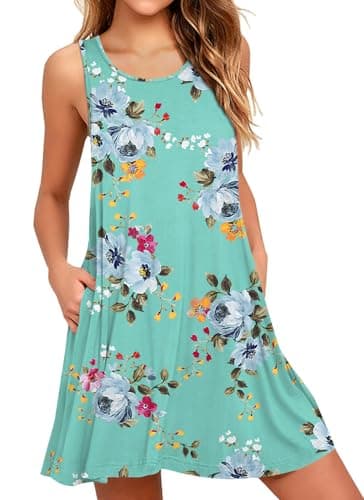 BISHUIGE Women's Summer Casual Dresses Sleeveless Round Neck Tank Dress Beach Cover Up for Bikini Swimwear Vacation XL, Mint Green