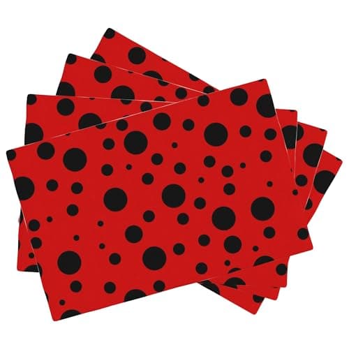Black Spots Placemats Set of 4, 12x18 Inch Non-Slip Washable Heat Resistant Linen Fabric Table Mats,Place Mats for Holiday Party
