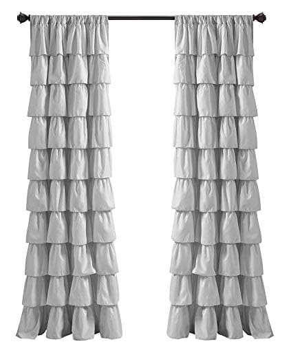 Lush Decor Light Gray Ruffle Window Curtain-Shabby Chic Farmhouse Style Panel for Living, Dining Room, Bedroom (Single), 84” x 50 L