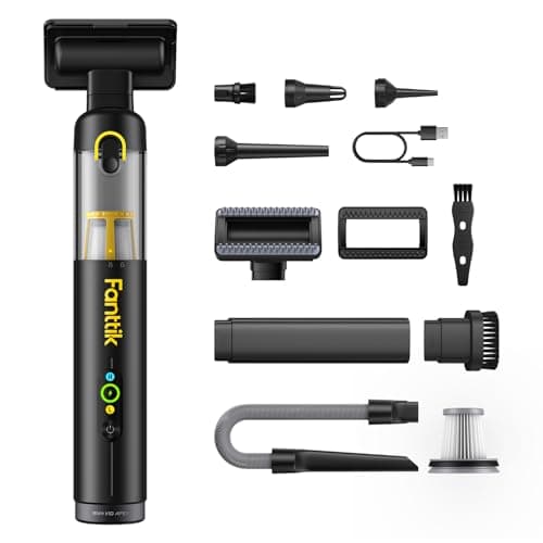Fanttik Slim V10 APEX Cordless Car Vacuum, 4-in-1 Portable Mini Handheld Vac, Upgraded Smart Digital Display, 19kPa Suction Power, 2 Suction Modes for Small Jobs, Car, Office Desk, Keyboards (Black)