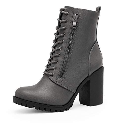 DREAM PAIRS Women's Combat Ankle Boots Chunky Heel Lace up Fashion Heeled Booties,Size 10,Grey/Pu,SILVERADO