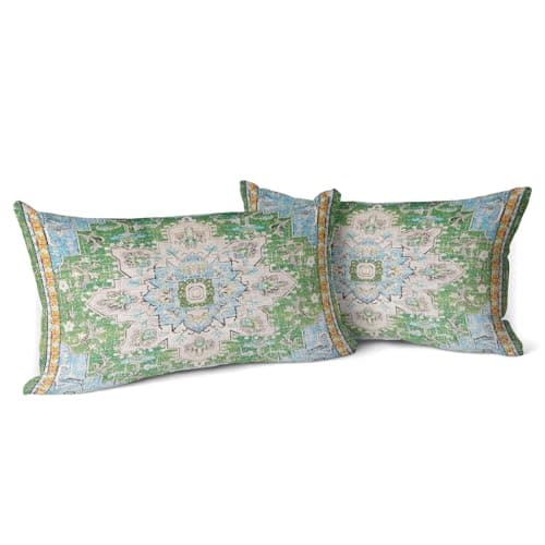 Snycler Boho Throw Pillow Covers 12x20 inch Set of 2 Boho Rug Carpet Double Sided Pattern Short Plush Cotton Soft Pillow Case Cushion Cover Pillowcase for Couch Sofa Bed Decorative (Green)