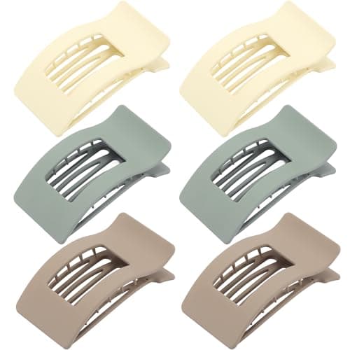 6 Pack Flat Hair Claws Clips for Women, Large Extra Strong & Thick Clips for Thick Fine Hair Styling, Secure Hair Hold Matte Brown Blue White