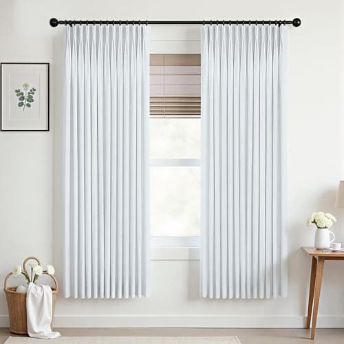 Mrs.Naturall White Pinch Pleated Linen Black Out Curtains 72 Inch Long