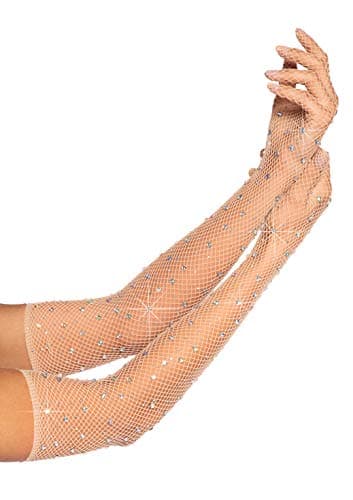 Leg Avenue womens Rhinestone Fishnet Long Gloves Costume Accessories, Nude, One Size US