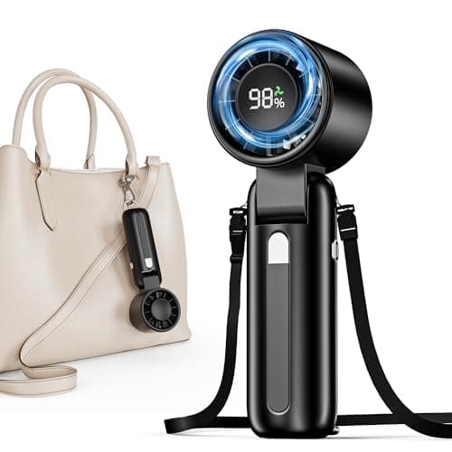 Fcsih AI Handheld Fan Turbo, 100-Speed Portable Fan Rechargeable, Mini Fan with 12800 RPM Strong Airflow, Foldable 4-in-1 Personal Fan for Travel, Camping, Beach & Office, USB-C & Lightweight & Quiet