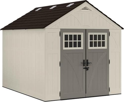 Suncast 8x10 Ft. Outdoor Storage Shed - Large Resin Outdoor Shed with Floor Included, Lockable Double Doors & Skylights. 547 Cu Ft Tremont Garden Resin Sheds for Lawn Tools, Riding Mowers, & Bikes