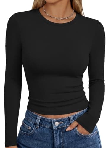 Trendy Queen Womens Long Sleeve T Shirts Fall Basic Tops Black M