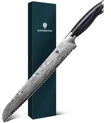SANMEIHO 10 inch Bread Knife in Powder Steel, Serrated Bread Knife