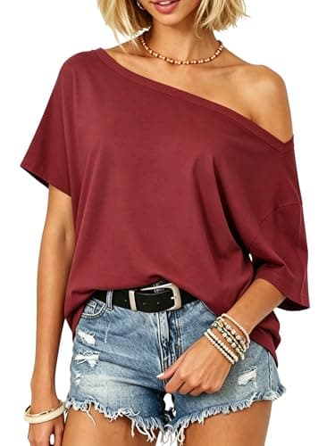 Dressmine Short Sleeve Tops for Women Off The Shoulder Baggy Shirts