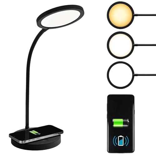 OttLite Good Housekeeping Circular Desk Lamp, Wireless Charging, Black