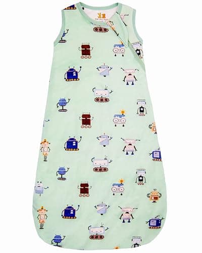 Rayon made from Bamboo Baby Sleep Sack. Supersoft Wearable Blanket 1.0 TOG for 6-18 months sleepsack. Green Robots