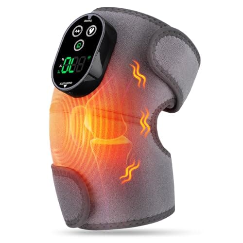 Cordless Heated Knee Massager with Vibration, FSA Eligible HSA Heated Knee Brace Wrap Heating Shoulder Brace for Knee Shoulder Elbow, Heating Pad with 6 Heating Levels, 3 Massage Modes & Timer (Grey)