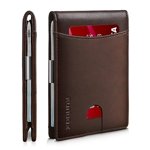 RUNBOX Wallet for Men RFID Blocking 11 Card Holder Minimalist Small Leather Bifold Men's Front Pocket Wallet Gift Box