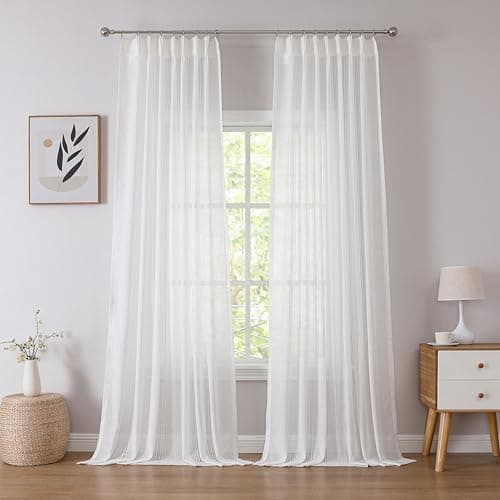 Kayne Studio White Boho Pinch Pleated Semi Sheer Curtains 108 Inches Length