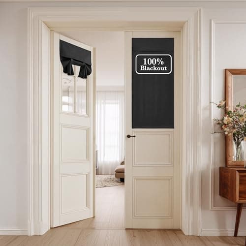 NICETOWN Black 100% Blackout Linen French Door Curtain for Small Window