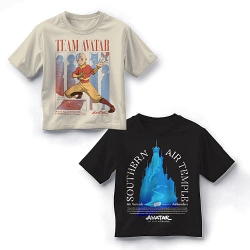 Nickelodeon Avatar The Last Airbender Boys 2-Pack Short Sleeve Crewneck Graphic T-Shirt Bundle, 2-Piece Set for Kids and Toddlers (Black and Beige, Size 4/5)