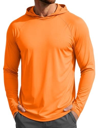MAGCOMSEN Men's Hooded UPF 50+ Sun Protection Hoodies Long Sleeve Rash Guard Lightweight Quick Dry Swim Athletic Hoodie Orange M