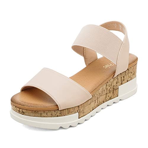 DREAM PAIRS Womens Open Toe Elastic Strap Casual Flatform Platform Wedges Sandals,Size 5,Nude,REED-2