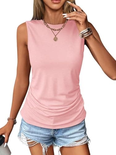 Micticsi Womens Crewneck Ruched Sleeveless Tank Top Fitted Chic Casual Top